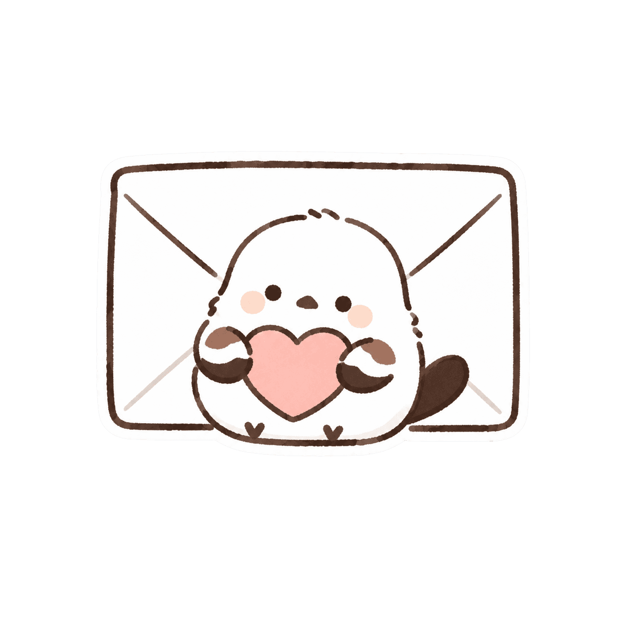 Oh My Greetings Shima-enaga holding a heart in front of an envelope